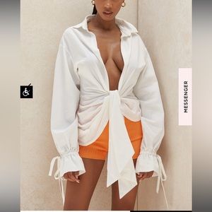 House of cb Paige white cotton draped shirt